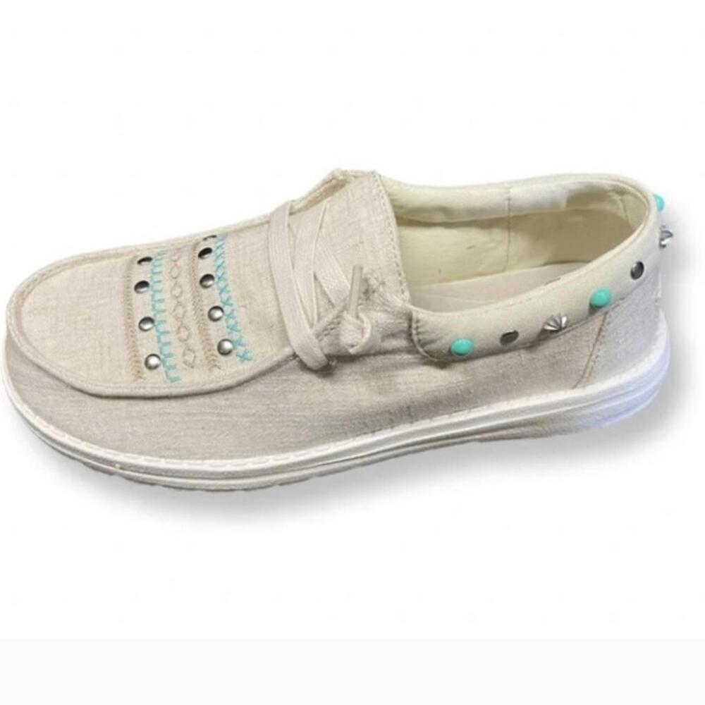 HEYDUDE Wendy Rodeo Studded Western Slip On Shoes Cream Turquoise NWT size 6 - Picture 3 of 8